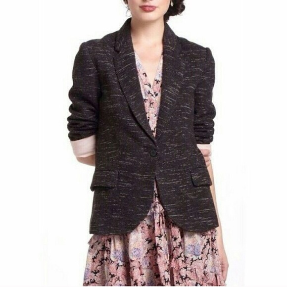 Anthropologie Jackets & Blazers - • Cartonnier • Soft Dashes Tweed Blazer Gray Black